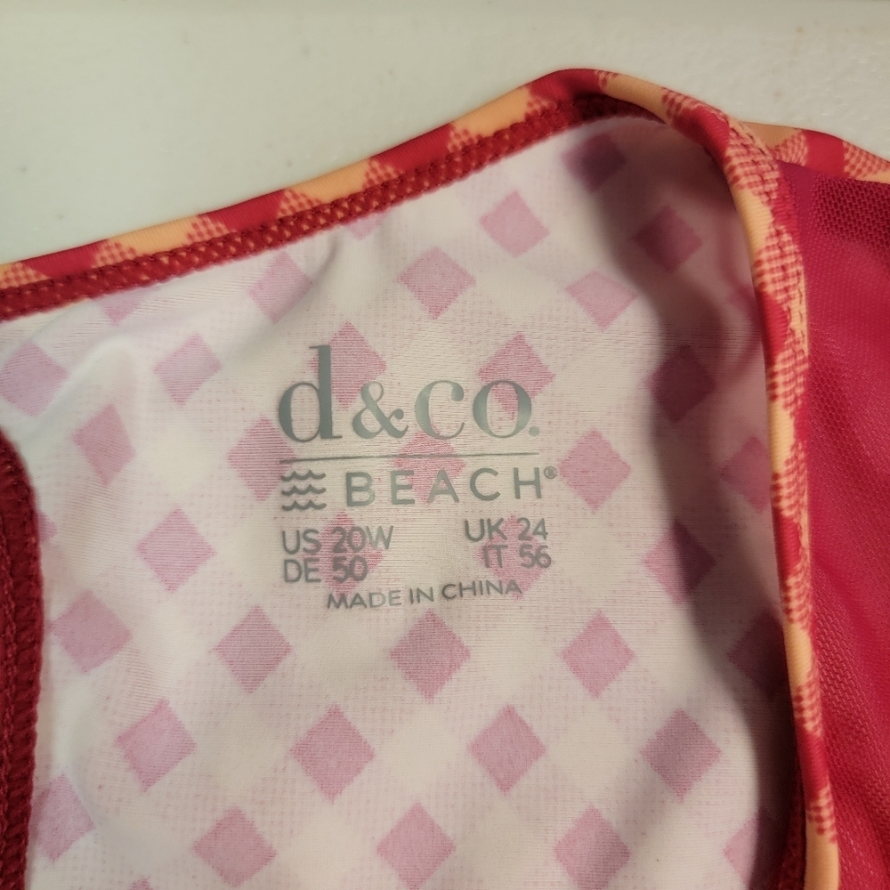 Denim & Co. Beach Mesh Crewneck Printed Swim Dress-Magenta Size 20W - Picture 4 of 6